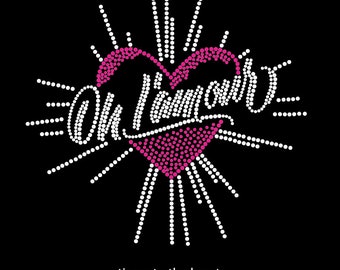 Oh L'amour Herzdesign (25 x 22 cm) in strahlend klarem und rosa Strassstein-T-Shirt, Tanktop oder Hoodie - ** kostenloser Versand in den USA **