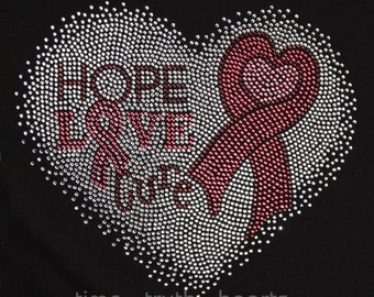 Hope, Love, Cure-Logo (10 "x 8,5 "")- Strass-T-Shirt, Tank-Top oder Hoodie - ** Kostenloser Versand in den USA **