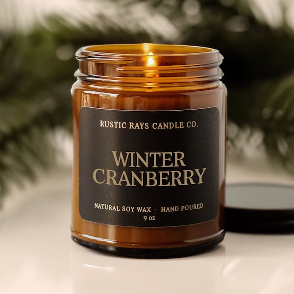 Winter Cranberry Holiday Candle - 100% Soy Candle - Cotton Wick - Phthalate Free - 9 oz Amber Jar Candle - Pine Woods, Berry and Balsam