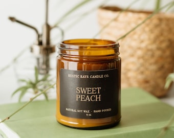 Sweet Peach Soy Candle - Georgia Peach Candle - Summer Candle - Fruity Candle - 9 oz Amber Jar - Phthalate Free
