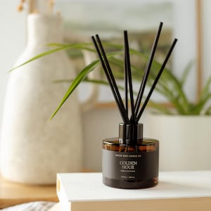 Golden Hour Reed Diffuser - Fiber Reed Diffuser - Flameless Fragrance - Bathroom Diffuser - Summer Sunset - Jasmine Tonka Bean