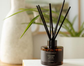 Golden Hour Reed Diffuser - Fiber Reed Diffuser - Flameless Fragrance - Bathroom Diffuser - Summer Sunset - Jasmine Tonka Bean
