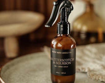 Butterscotch & Bourbon Room Spray - 4 oz Amber Glass - Air + Linen Spray