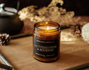Butterscotch & Bourbon Fall Soy Candle - 9 oz Amber Jar - Home Decor