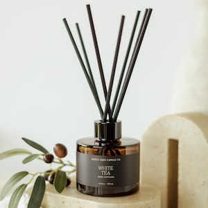White Tea Reed Diffuser | Rattan Reed Diffuser | Flameless Fragrance | Bathroom Diffuser | Bergamot Citrus | Tropical Diffuser