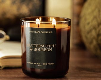 Butterscotch & Bourbon Fall Soy Candle - 14 oz Double Wick - Amber Jar