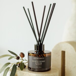 Black Cherry & Plum Reed Diffuser | Rattan Reed Diffuser | Flameless Fragrance | Bathroom Diffuser