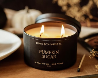 Pumpkin Sugar Fall Soy Candle - 12 oz Double Wick - Black Tin - Fall Home Fragrance