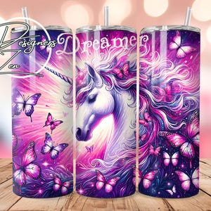 Dreamer Sparkle Magical Unicorn Fantasy 20 oz Skinny Tumbler Sublimation Design Digital Download PNG Instant DIGITAL ONLY, Tumbler Wrap