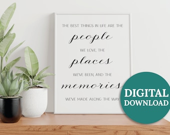 Impressão artística com citação de vida: decoração de sala de estar em preto e branco (download digital)
