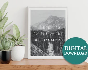 Impresión con cita inspiradora: Arte mural con vista a la montaña (descarga digital)