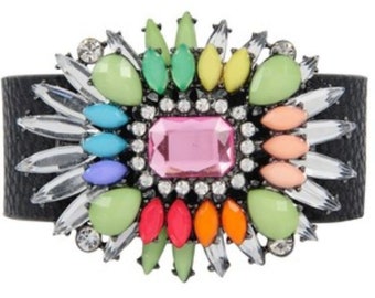 NEW Rhinestone Faux Leather Band Bracelet