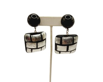 Vintage Resin 80's Metallic Drop Earrings (A648)