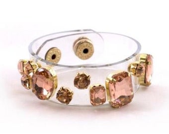 NEW Plastic Jeweled Rhinestone Band Bracelet PINK or BRONZE