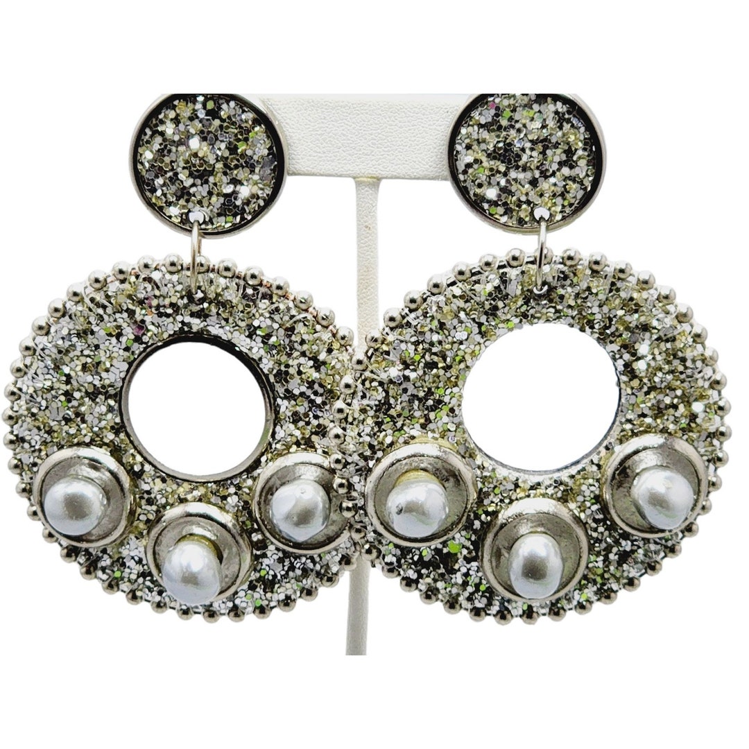 Vintage 80s Glitter Leather Backed Hoop Earrings (A788) - Etsy