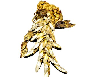 Oversized Signed Mj Hansen 86 Couture Parrot Rhinestone Brooch Pin (A2687)