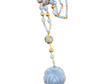 Vintage Art Deco Czech Molded Glass Flower Necklace (A4027)