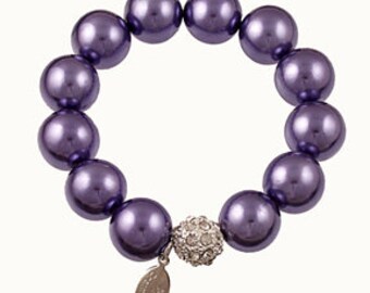 Purple Pearl and Rhinestone Stretch Bracelet
