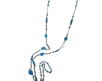 Antique Rare Flapper Beautiful Crystal and Brass Long Necklace (A3315)