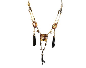 Vintage Signed Sadie Green Very Sparkly Glass Tassel Necklace (A3094)