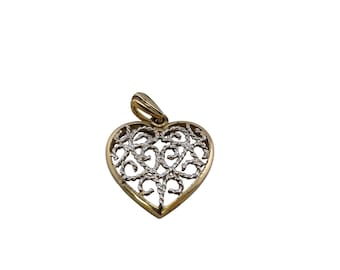Vintage 925 Sterling Silver Filigree Heart Pendant Charm (A7749)