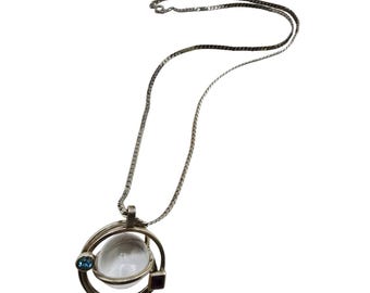 Vintage MCM Sterling & Glass Orb Saturn Pendant Necklace (A8671)