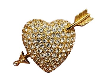 Vintage Signed Swarovski Pave Heart & Arrow Brooch (A1927)