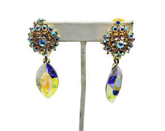 Vintage Signed Made in USA Designer Glass Sparkle Drop Earrings (A881)