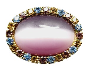 Vintage Satin Glass Rhinestone Brooch (A990)
