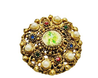 Vintage Pretty Unsigned Confetti Glass Brooch (A1474)