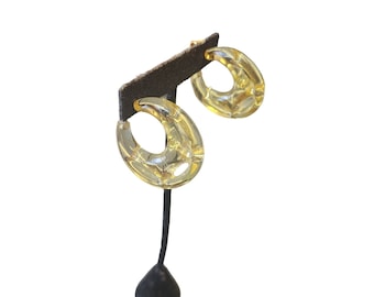 Vintage Signed Vogue Jewelry Yellow Lucite Hoop Earrings (A3007)