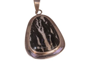 Vintage Cital Castillo Mexican 925 Sterling and Zebra Jasper Pendant (A452)