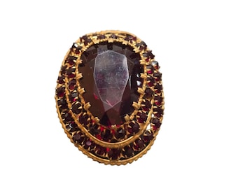 Antique Marked Czech Layered Bohemian Garnet Glass Dress Clip (A6797)