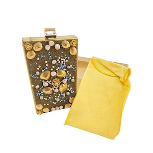 Spettacolare borsa da ballo vintage in metallo con conchiglia e scatola originale (A8636)