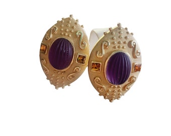 Vintage Fabulous 80's Molded Glass Signed Maresco? Clip Earrings (A4128)