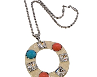 Vintage Enamel KJL Circle Necklace With Rhinestone (A9093)