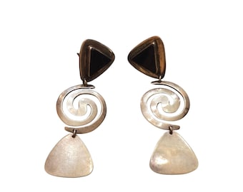 Vintage Sterling and Onyx MCM Pierced Earrings (A9253)