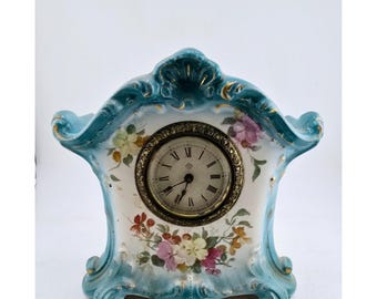Antique Ansonia Porcelain Royal Bonn Granite Floral Clock