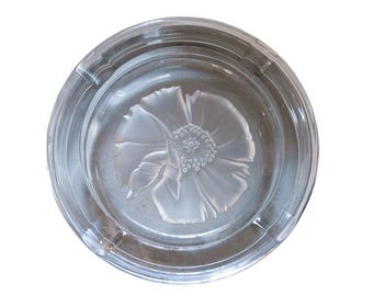Vintage Emanuel Ungaro Glass Flower Signed Thick Ashtray (U1000)