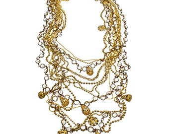 Fabulous multi chain and faux crystal Gatsby necklace choose color green or black