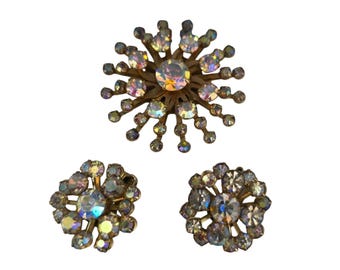 Vintage Unsigned AB Rhinestone Brooch Set (A7895)