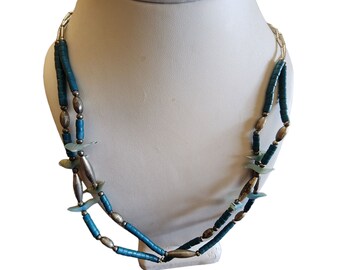Vintage Liquid Silvertone Heishi Style Necklace (A2096)