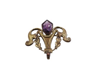 Antique Amco Art Nouveau Brooch w/ Hook to Hang Watch, Locket, etc. (A8670)