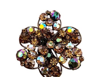 Stunning Signed Regency Dimensional Rhinestone Flower Brooch (A8572)