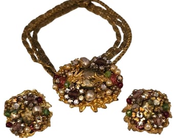 Vintage Signed DeMario Bracelet & Clip-On Earrings Set (A8504)
