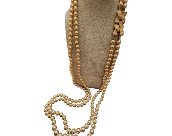 Vintage Signed KJL Glass Pearl Necklace With Rhinestone Clasp (A2803)