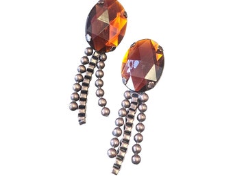 Vintage 80s Acrylic Copper Chain Clip Earrings (A2999)