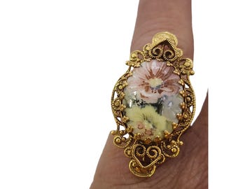 Vintage NOS Porcelain Flower Adjustable Ring (A3777)