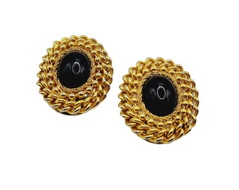 Vintage 80's Chain w/ Acrylic Cabochons Earrings (A305)
