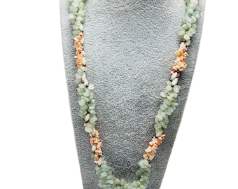Vintage Aquamarine Chip with Branch Coral & Abalone Shell Beaded Necklace (A859)